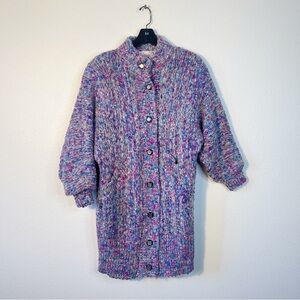 VTG Happy Times Coollet Knit Sweater Long Rainbow Cardigan Boho Indie Y2K Fairy